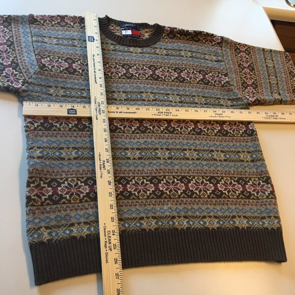 Vintage Tommy Hilfiger Sweater Mens Large Brown Fair Isle Print Dad Grandpa 90s - Picture 6 of 7